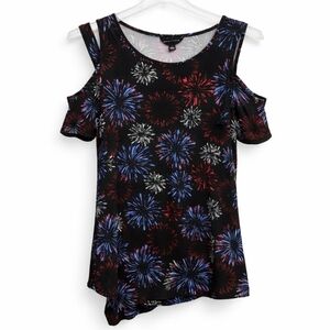 Rock & Republic Starburst Fireworks Cold Shoulder Spandex Blend Top Sz Med
